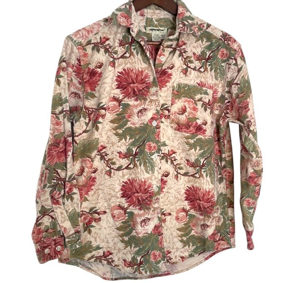 Vintage 90s Eddie Bauer Flannel Button Down Shirt S Cottagecore Floral Romantic - Picture 1 of 4